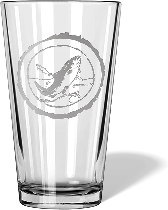 Duck Hunting Gifts for Hunters and Outdoorsman Mallard Whiskey Glass with Coaster Rustic Décor for Mountain Cabin Lake House Beer Pint Glass Fishing Fisherman Dad (Fish, Single Pint Glass)