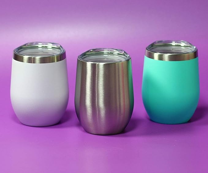 CHILLOUT LIFE 12 oz Stainless Steel Wine Tumblers 4 Pack - Double Wall Vacuum Insulated Wine Glasses Cups with Lids and Straws Set Keeping Cold & Hot for Coffee, Beer, Ice Cream - Dishwasher Safe