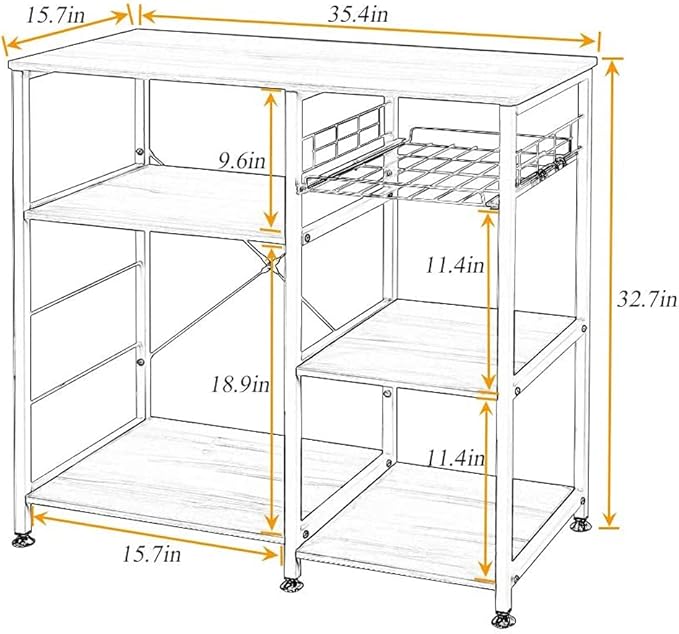 soges 3-Tier Kitchen Baker's Rack Utility Microwave Oven Stand Storage Cart Workstation Shelf, Rustic Brown W5s-FG