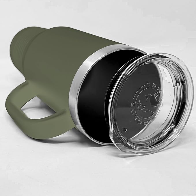 LaserGram 40oz Vacuum Insulated Travel Mug with Handle, Sushi, Personalized Engraving Included (Camo Green)