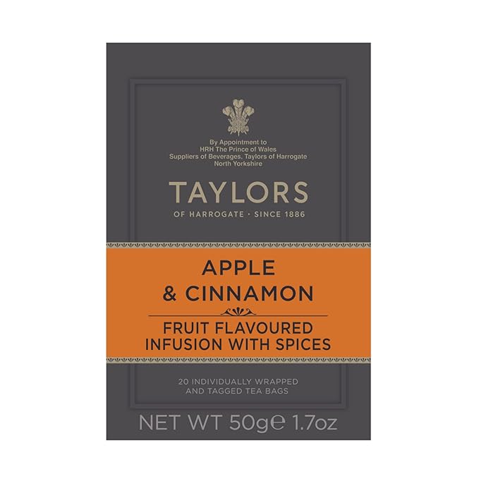 Taylors of Harrogate Apple & Cinnamon, Herbal Tea Individually Wrapped Teabags, 20 Count (Pack of 6), Spiced, Fruity & Sweet, Caffeine-Free, Enjoy Hot or Iced, 120 Teabags Total