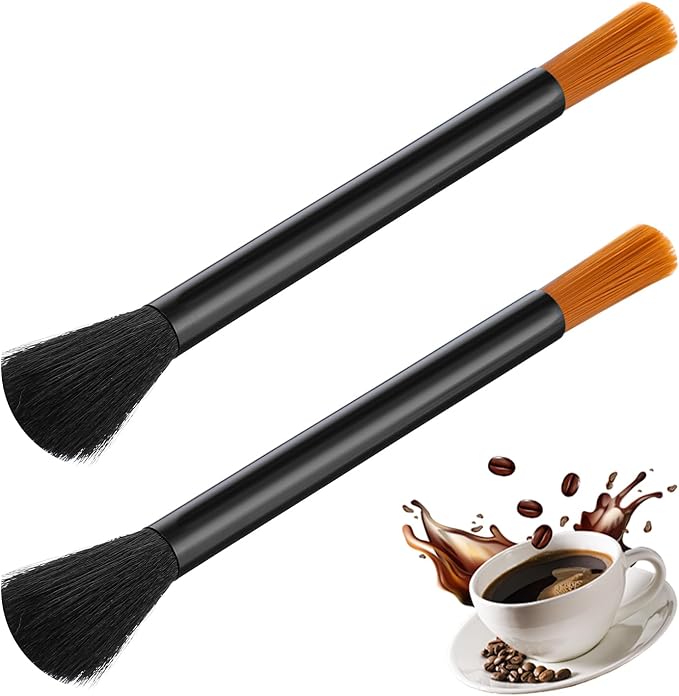 Sibba Coffee Grinder Cleaning Brush with Dual Head 2 PCS Professional Barista Tool for Espresso Machine Grinder Durable Aluminum Handle with Soft Nylon Bristles Brush for Home Kitchen Bar Accessories