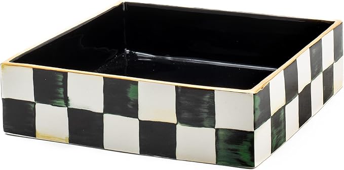 MACKENZIE-CHILDS Ceramic Luncheon Napkin Holder, Kitchen Napkin Holder for Table and Countertop, Black-and-White Courtly Check