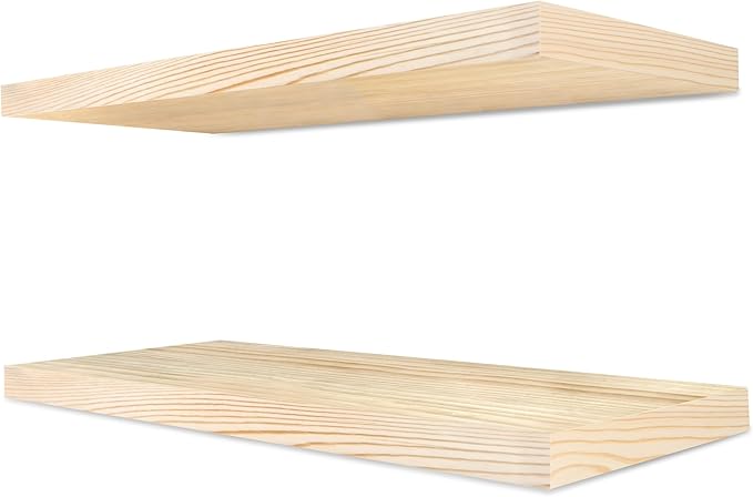 Sorbus Wood Floating Shelves for Wall - 24” Solid Wood Shelves for Bathroom Decor, Books, Bedroom & Living Room - Set of 2 Natural Wall Mounted Kitchen Shelves - Durable Solid Pine