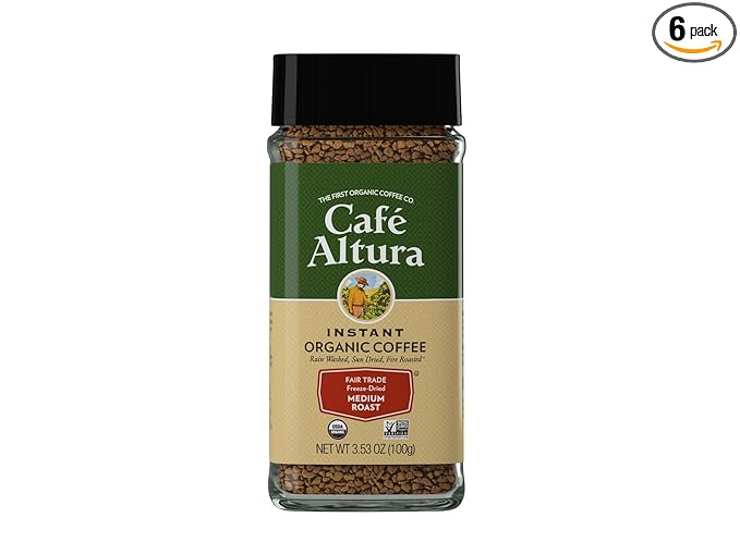 Cafe Altura Freeze Dried Instant Organic Coffee, 3.53 oz Jar (Pack Of 6)