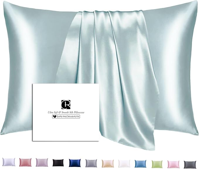 Ravmix Silk Pillow Cases with Zipper, 21momme Mulberry Silk Pillowcase for Hair Skin Health, Soft Smooth Breathable Cool Pillow Cover for Beauty Sleep with Gift Box 1PC(Standard 20"x26", Aqua Green)