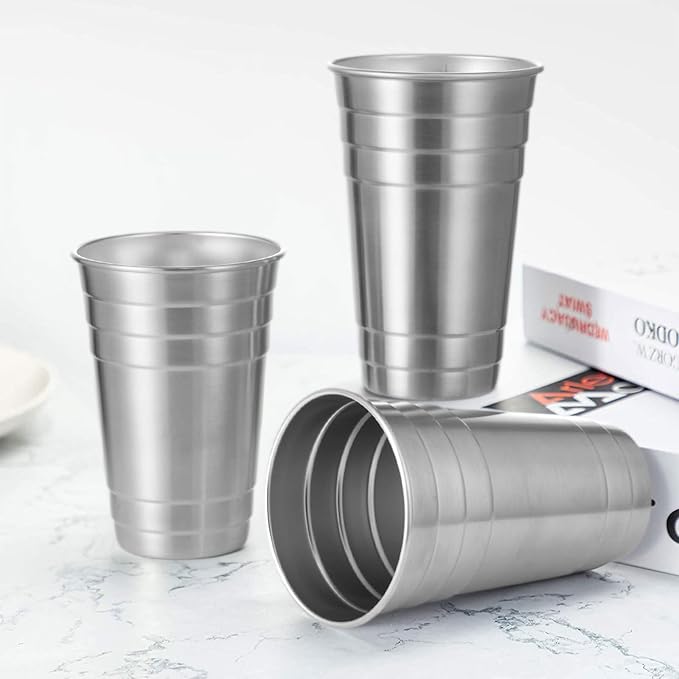 MEWAY Premium Stainless Steel Cups 24 oz Pint Cup Tumbler (8 Pack) - Premium Metal Cups - Stackable Durable Cup，Chilling Beer Glasses, for Travel, Outdoor, Camping, Everyday