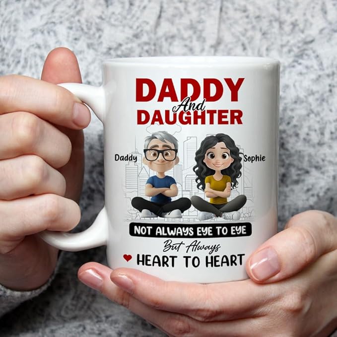 Wrappiness Dad And Daughter Personalized Coffee Mug - Not Always Eyes to Eyes But Always Heart to Heart, Thoughtful Gifts for Daughter from Dad, Mothers Day Birthday Gift from Father