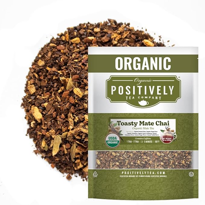 Organic Positively Tea Company, Toasty Mate Chai Mate Tea, Loose Leaf, 16 Ounce