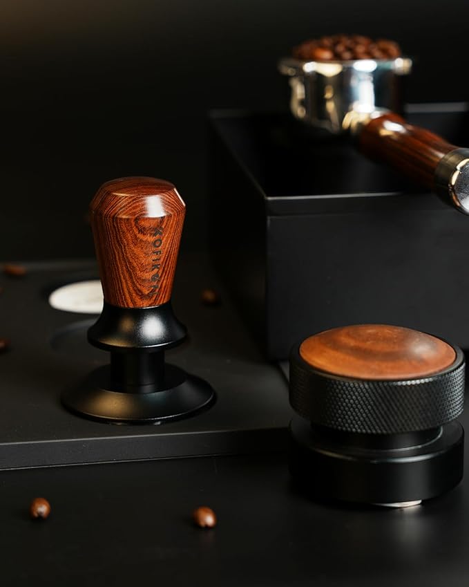58mm Espresso Tamper, Coffee Tamper with 30lbs Spring Loaded, Espresso Coffee Tamper with Stainless Steel Ripple Base and Rosewood Handle Fits for E61,Breville and All 58mm Espresso Machines