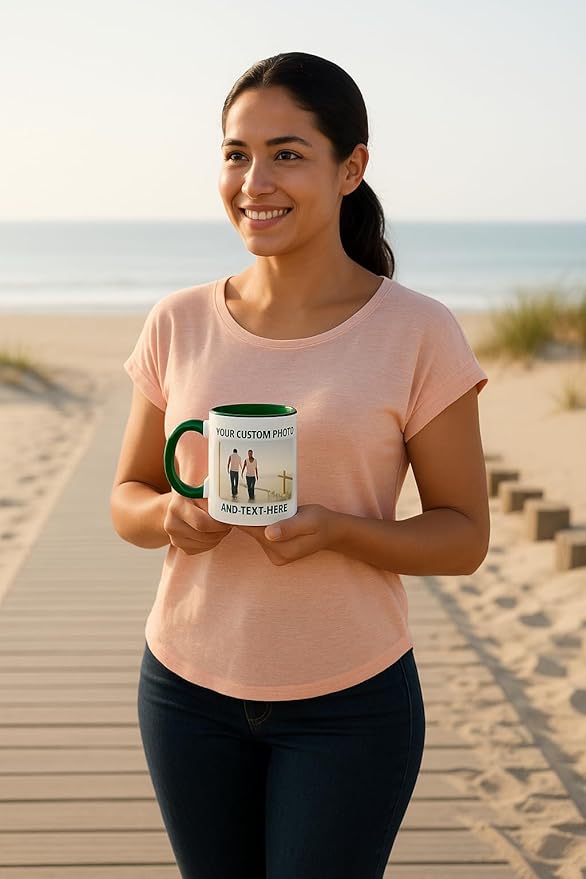 Personalized Coffee Mug | Custom Photo, Text, or Logo Cup (11oz, Forest Green Rim, Inner, and Handle) |Dishwasher & Microwave Safe |Unique Gift for Men & Women –Taza Personalizada