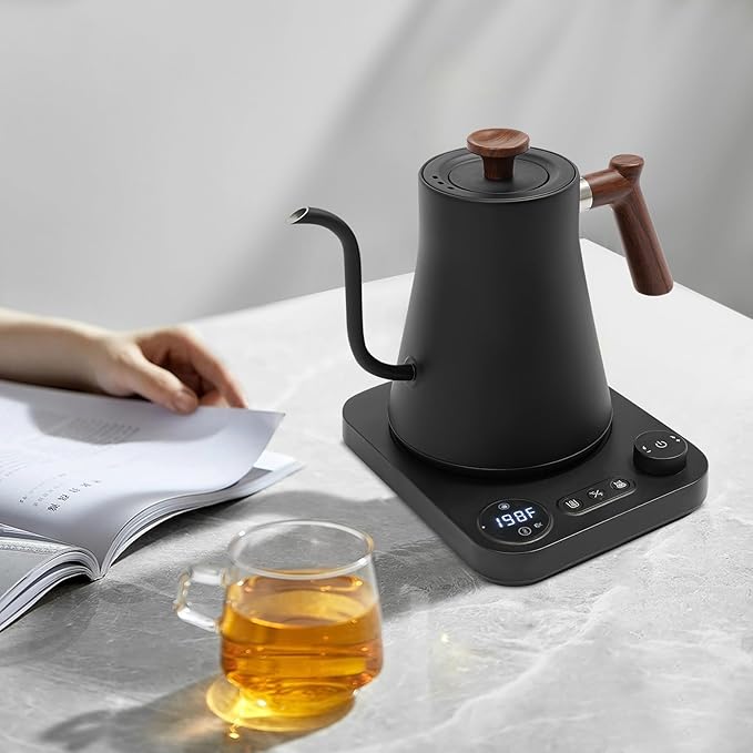 Gooseneck Electric Kettle,Electric Kettle with ±1℉ Precise Temperature Control,0.24 Gal Electric Gooseneck Kettle for Pour Over Coffee & Tea (Black)