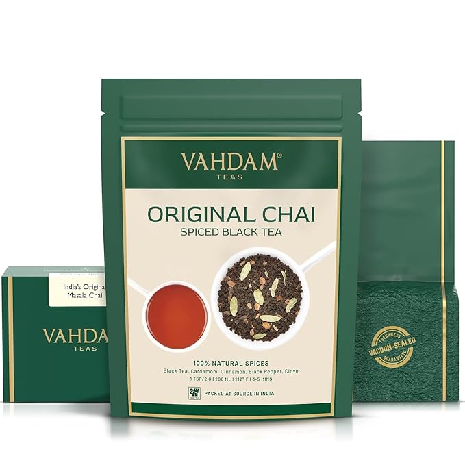 VAHDAM, India's Original Masala Chai Tea Loose Leaf (50 Cups/3.53oz) Blend Of Black Tea, Cinnamon, Cardamom, Cloves & Black Pepper | Ancient Indian House Recipe Of Spiced Masala Tea