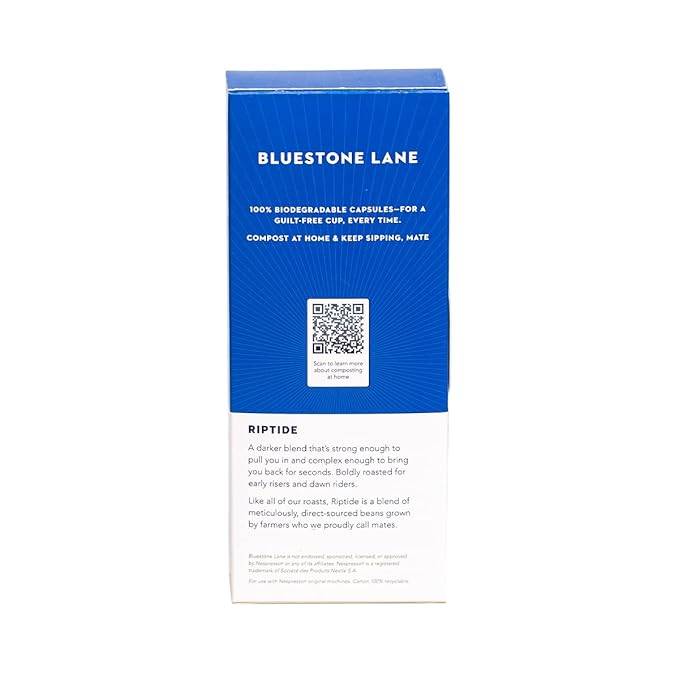 Bluestone Lane Coffee Pods, Single Cup Capsules, Riptipde Espresso Dark Roast, 10 Count (Pack of 1), Compatible with Nespresso Original Brewers
