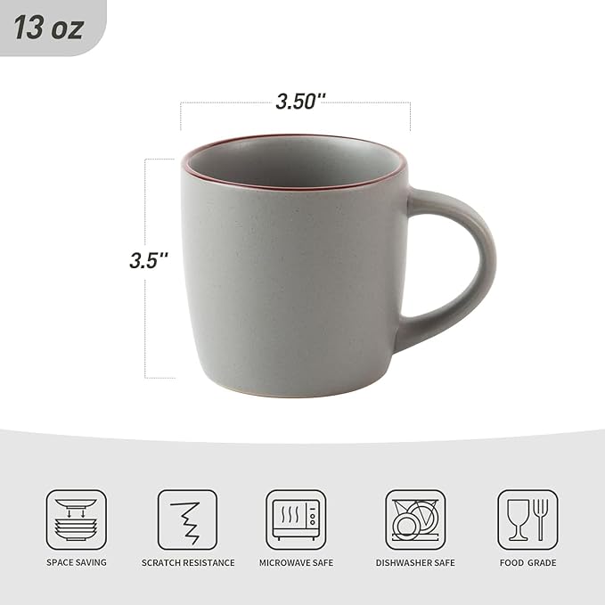 famiware Mercury Coffee Mugs 13 oz, Coffee Mugs Set of 4 with Handle, Cups for Latte, Hot Tea, Cappuccino, Mocha, Cocoa, Dark Grey