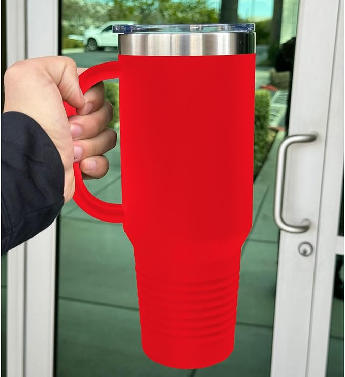 LaserGram 40oz Vacuum Insulated Travel Mug with Handle, Sushi, Personalized Engraving Included (Red)