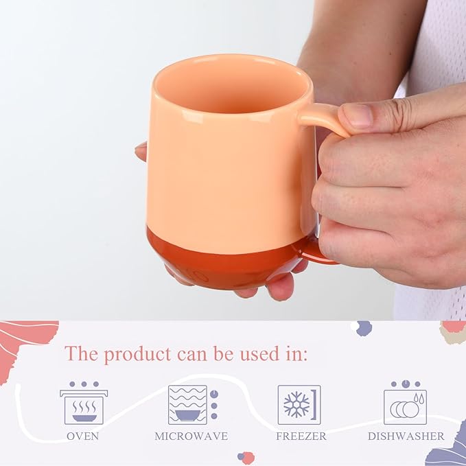 Miicol Ceramic Coffee Mug, 16 oz Large Coffee Cup, Tea Mug with Handle, Flat Bottom Mug for Men, Women, Office, Microwave and Dishwasher Safe, Multi-Color, Caramel Peach