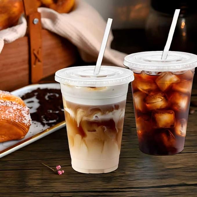 16 oz Clear Plastic Cups with Lids and Straws, 25 Pack Disposable Cold Drink Cups for Iced Coffee, Smoothies, Soda, Juice, Milk Tea, Ideal for Cafes, Parties, and Daily Use
