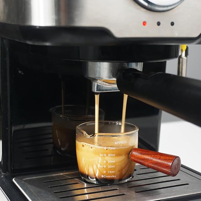 1 Pack Espresso Shot Glass 75ML Triple Pitcher Barista Single Spouts With Wood Handle By BCnmviku