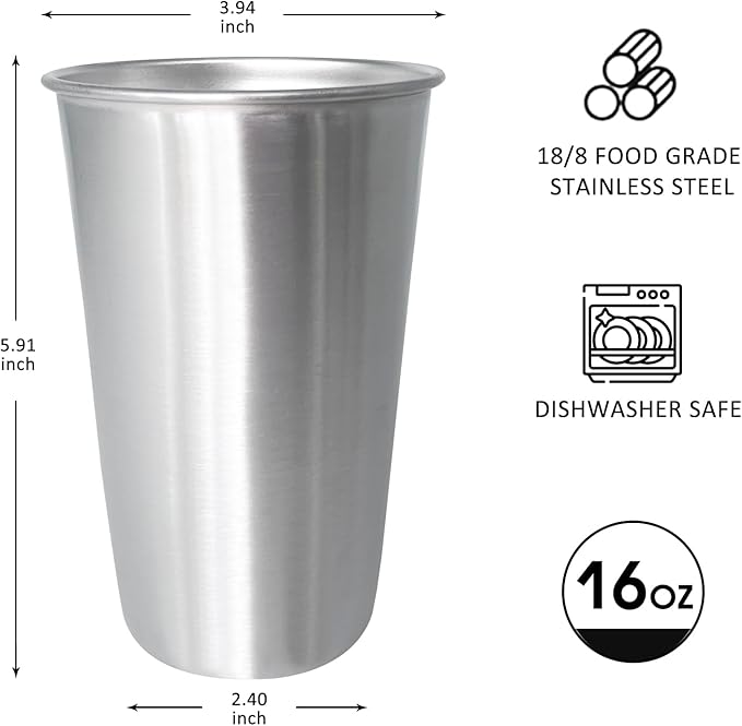 24OZ 8pack Stainless Steel Pint Cups Shatterproof Cup Unbreakable Tumblers -Metal Cups - Stackable Durable cup，Chilling Beer Glasses, for Travel, Outdoor, Camping, Everyday，Restaurant