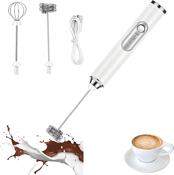 YooHooPo rechargeable milk frother hand held - 3-speed wireless electric whisk for coffee,milk,cream,usb charging