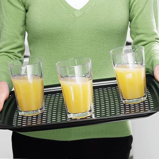 Non Slip Food Serving Tray with Handles, 2-Pack Rectangle Anti-Slip Non-Toxic Dishwasher Safe Tray for Snack Fruit Dessert Breakfast Drink,Black