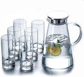 7-Pcs Glass Pitcher Set Jug with 6 Water Glasses Tumbler Cups Lid Carafe Jug with Spout Handle for Hot/Cold Tea Beverage