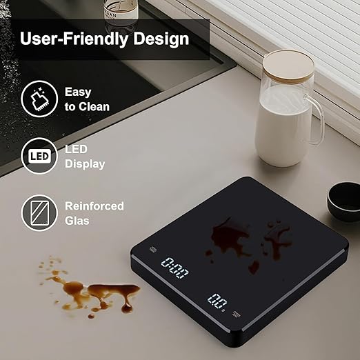 Mini Coffee Scale with Timer, Rechargeable Espresso Scale, 3kg/0.1g Accurate Scale for Espresso and Pour-Over Coffee, Portable Digital Kitchen Scale with Automatic Timing-Black ﻿