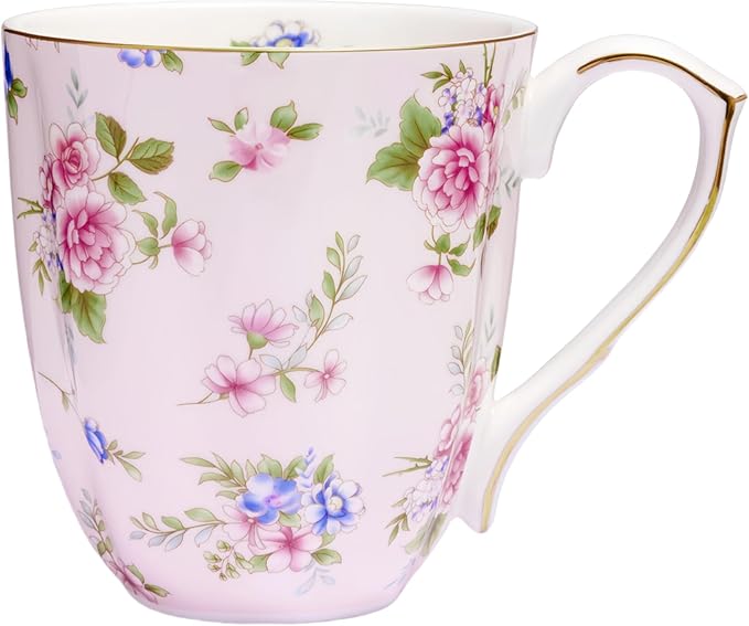 13oz Bone China Floral Mug with Gold Bone China Coffee Mugs Bone Teacup Christmas Mugs Birthday Gifts for Women Mom Friends Coworker