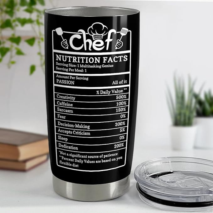 SANDJEST Gifts for Women Men Chef Tumbler 20oz Chef Stainless Steel Insulated Tumblers Coffee Travel Mug Cup Chefs Gifts for Birthday Christmas Cook Lovers Gift