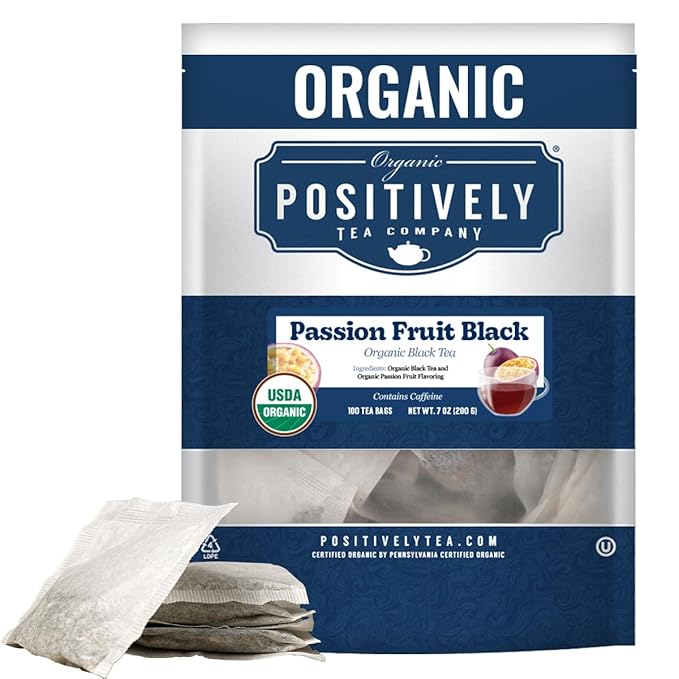 Organic Positively Tea Company, Passion Fruit Black Tea Bags, 100 Count, Eco-Friendly Tea Bags, Non-GMO