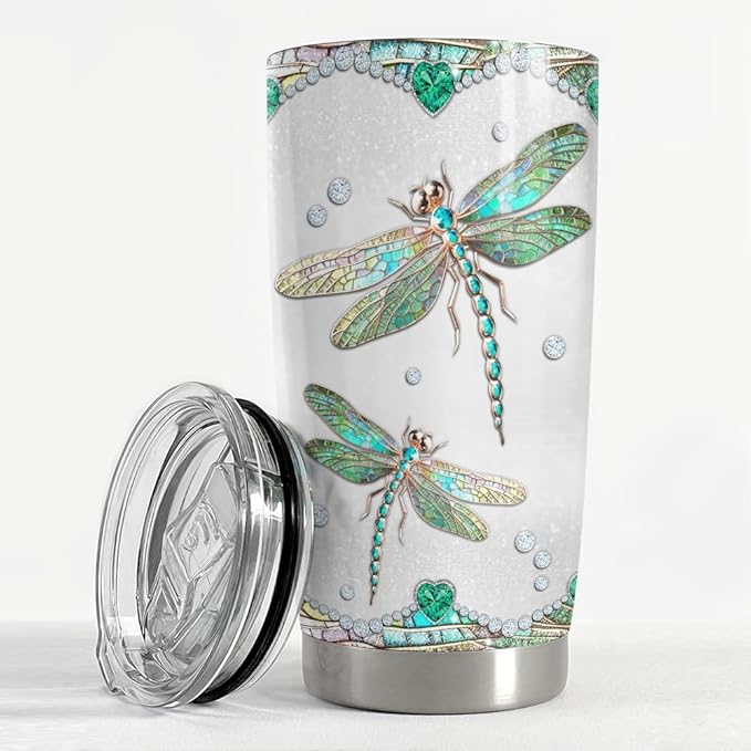 SANDJEST Dragonflies Gifts for Women Girls Dragonfly Tumbler 20oz Jewelry Drawings Stainless Steel Insulated Tumblers Coffee Travel Mug Cup Gift for Birthday Christmas