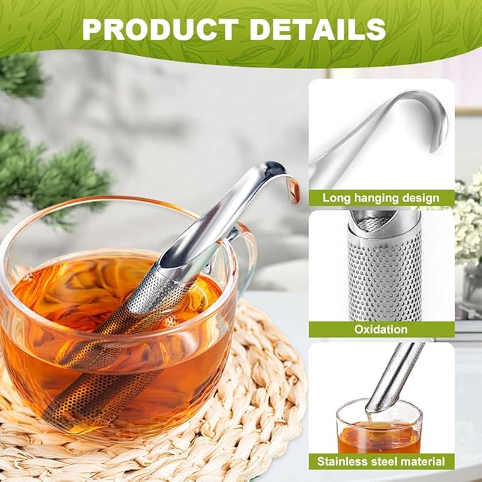 Stainless Steel Tea Diffuser,Upgrade Tea Pipe Stainless Steel Tea Infuser with Hanging Hook Handle,Fine Holes Tea Strainers Interval Diffuser for Loose Tea Coffee Seasonings Spices (2 PCS)