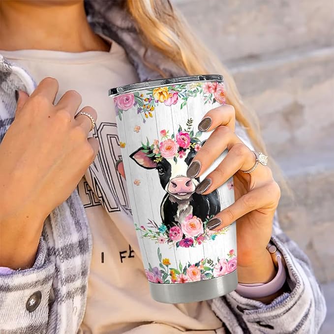 Cow Tumbler 20oz Stainless Steel Insulated Coffee Cup Tumblers Cow Gifts for Girls Women Gift for Christmas Birthday Mothers Day