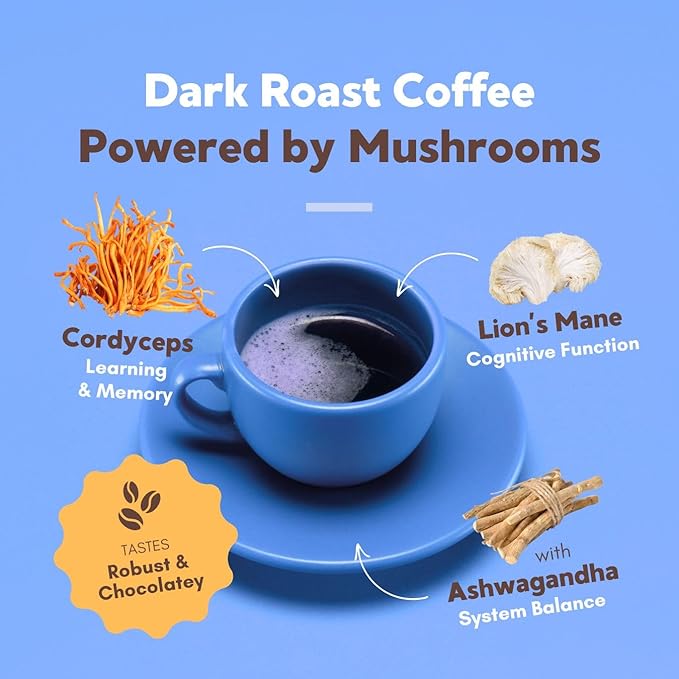 360 Nutrition Instant Mushroom Coffee with Cordyceps, Lion’s Mane Superfood Mushrooms and Ashwagandha for Cognitive Balance, Memory and Focus | Dark Roast, No Added Sugar 5 oz (Focus Blend)