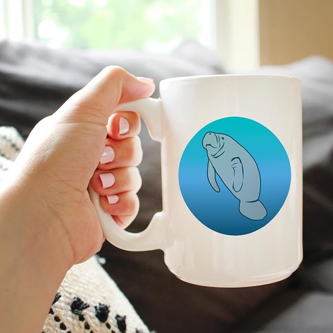 Bevvee Manatee Coffee Mug - Cute Ocean Animals Themed Decor and Gifts for Sea Creature Lovers - Large 15oz White Ceramic Mug