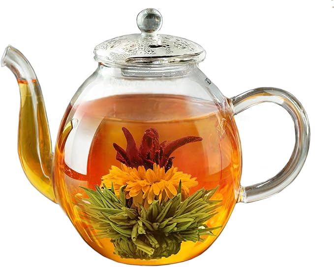 Creano glass teapot 17 oz (500ml), with glass lid, ideal for preparing teaflowers or tea bags, drip-free