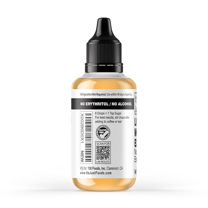It's Just - Liquid Monk Fruit, No Erythritol, 100% Monkfruit Extract, Non-GMO, Non-Glycemic, No Fillers, 6 Drops = 1 Tsp Sugar, Heavy Metal Tested, Results Online (1.5fl oz | Pack of 1)