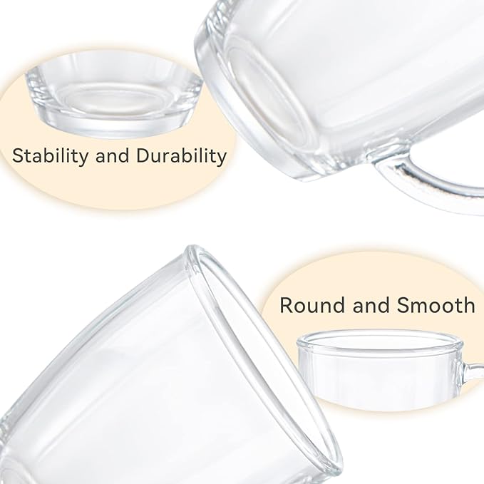 D.M DESIGN·MASTER [6 PACK,12 OZ - Premium Glass Coffee Mugs with Handle. Transparent Tea Glasses for Hot/Cold Beverages, Perfect Design for Americano, Cappuccino, Tea and Beverage.