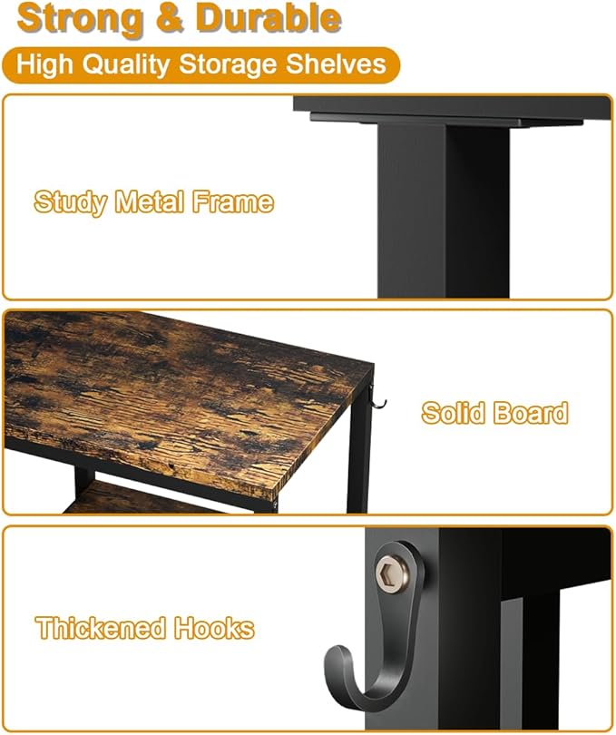 Artibear 4-Tier Kitchen Microwave Oven Stand, Adjustable Coffee Bar Station for Small Appliance, Baker's Rack with 4 Hooks & 5 Storage Shelves, Utility Rack for Kitchen, Living Room, Office, Black