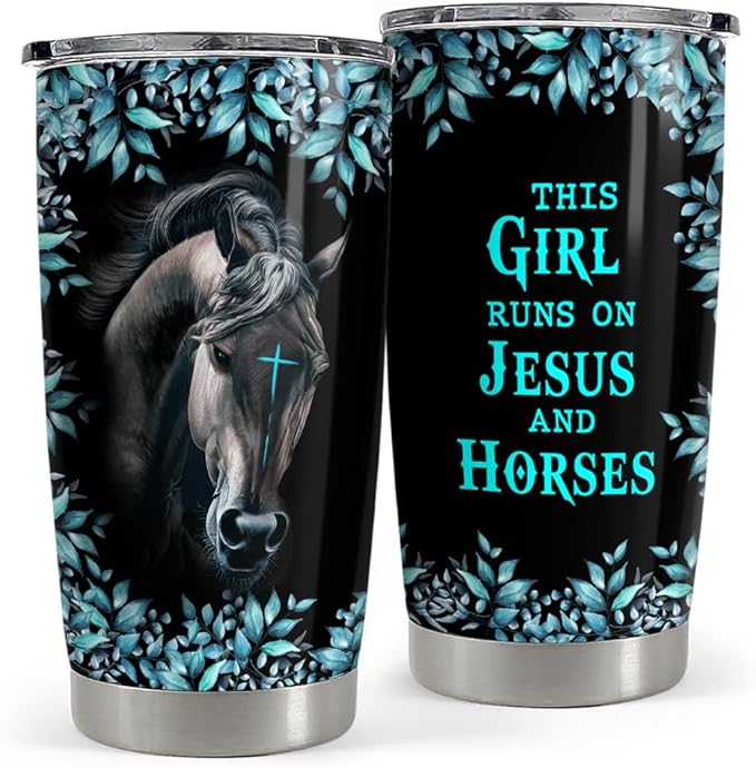 Horse Tumbler 20oz Stainless Steel Insulated Coffee Travel Mug Cup Christian Gifts for Horse Lover Girls Women Gift for Birthday Christmas
