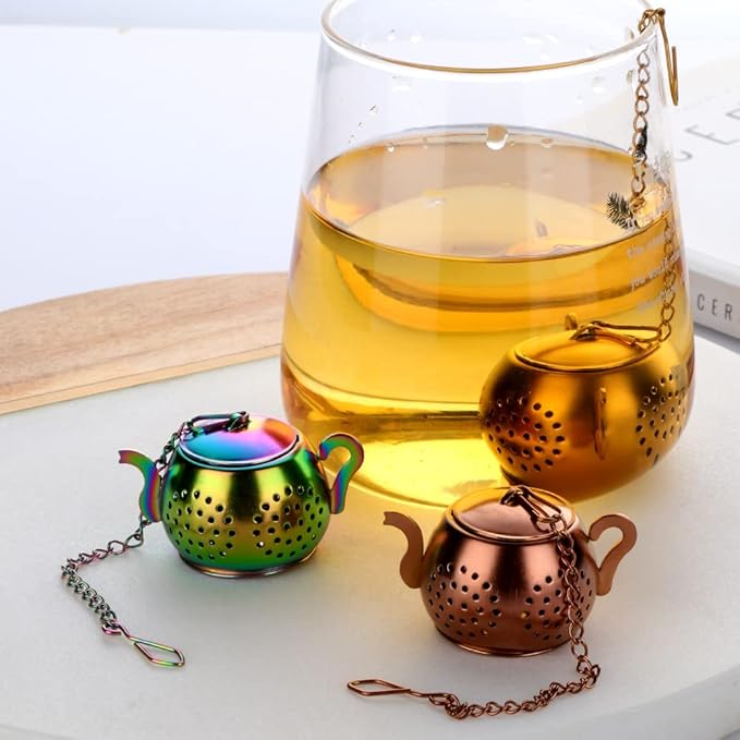 3 Pack Tea Infuser - Stainless Steel Reusable Strainer Filters Ball for Loose Tea - Rainbow Gold