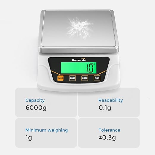 Bonvoisin Digital Scale 0.1 Gram Accuracy Precision Lab Scale 6000g Scientific Digital Balance for Laboratory, Jewelry Weighing