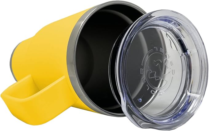 LaserGram 20oz Vacuum Insulated Travel Mug with Handle, Tiki Statue, Personalized Engraving Included (Yellow)