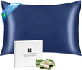 Ravmix Silk Pillow Cases with Zipper, 21momme Mulberry Silk Pillowcase for Hair Skin Health, Soft Smooth Breathable Cool Pillow Cover for Beauty Sleep with Gift Box 1PC(Standard 20"x26", Navy Blue)