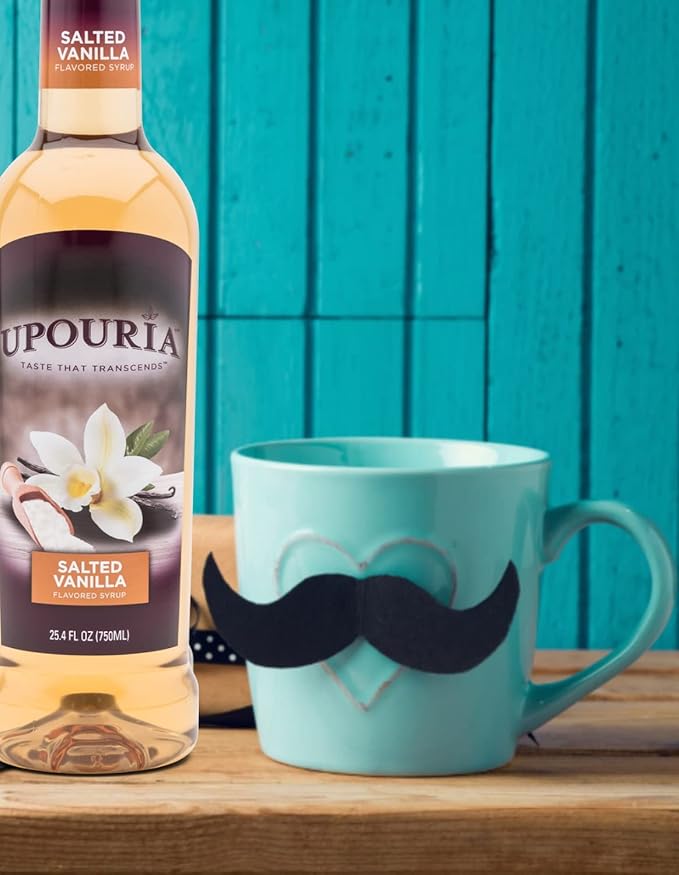 Upouria Salted Vanilla Flavored Syrup, 100% Vegan and Gluten-Free, 750 ml Bottle with Syrup Pump
