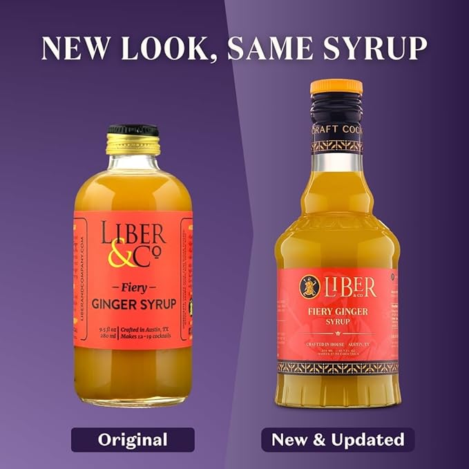 Liber & Co. Fiery Ginger Syrup - Made with 50% Organic Peruvian Ginger Juice - Perfect for Moscow Mules, Dark 'N Stormies, Sodas - Makes 50 Drinks (25.4 oz)