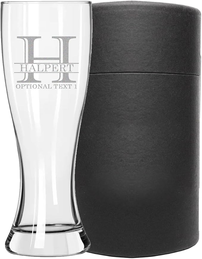 Personalized Etched 23oz Pilsner Beer Glass - Custom Engraved Christmas Gifts for Men, Dad Drinking Birthday Glasses, Gifts for Him, Halpert Monogram