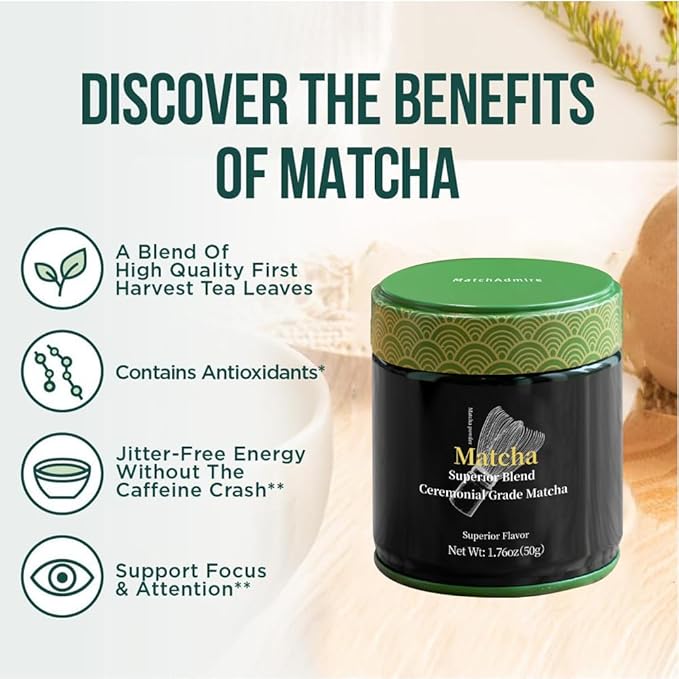 MatchAdmire Matcha Superior Ceremonial Blend – First Harvest Ceremonial Grade Matcha Green Tea Powder (1.76 Ounce (Pack of 1))