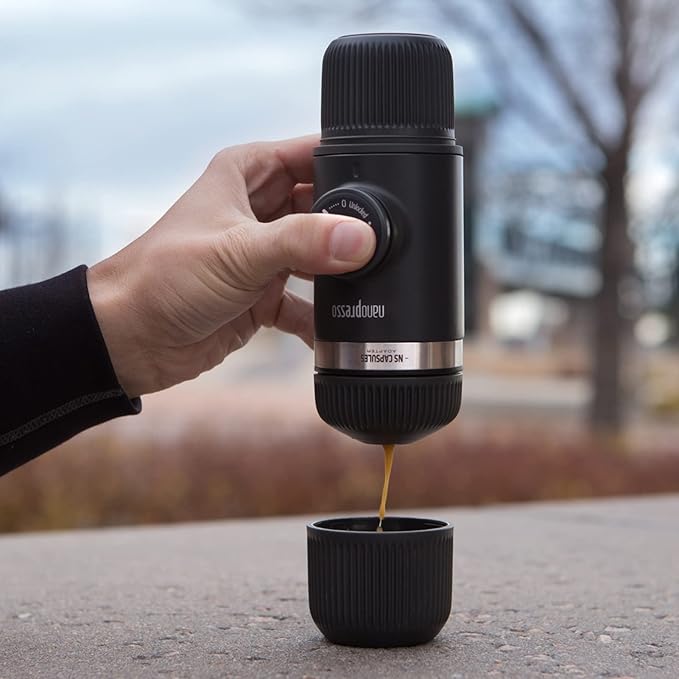 WACACO Nanopresso Portable Espresso Maker Bundled with NS Adapter, Compatible with NS Capsules and Ground Coffee, Compact Size 2.44"x2.8"x6.65", Manually Travel Coffee Machine Set, Perfect for Camping